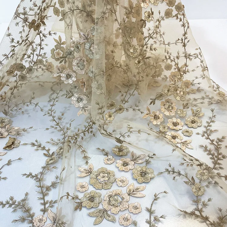 Exquisite 3D Flower Embroidery Lace Fabric Wedding Dress Hand Sewing Fabric