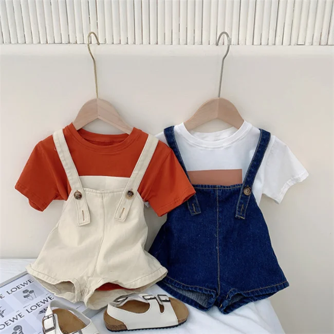 
GLM9768 2021 baby boys denim fabric fashion top selling suspender popular kids clothing jeans shorts 