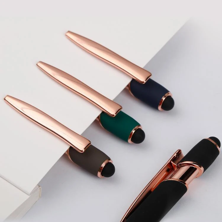 Promotional Business Aluminum Ballpoint Stylus Pen Metal Rose Gold Ballpoint Pens Touch Screens Rubber Ball point Pens