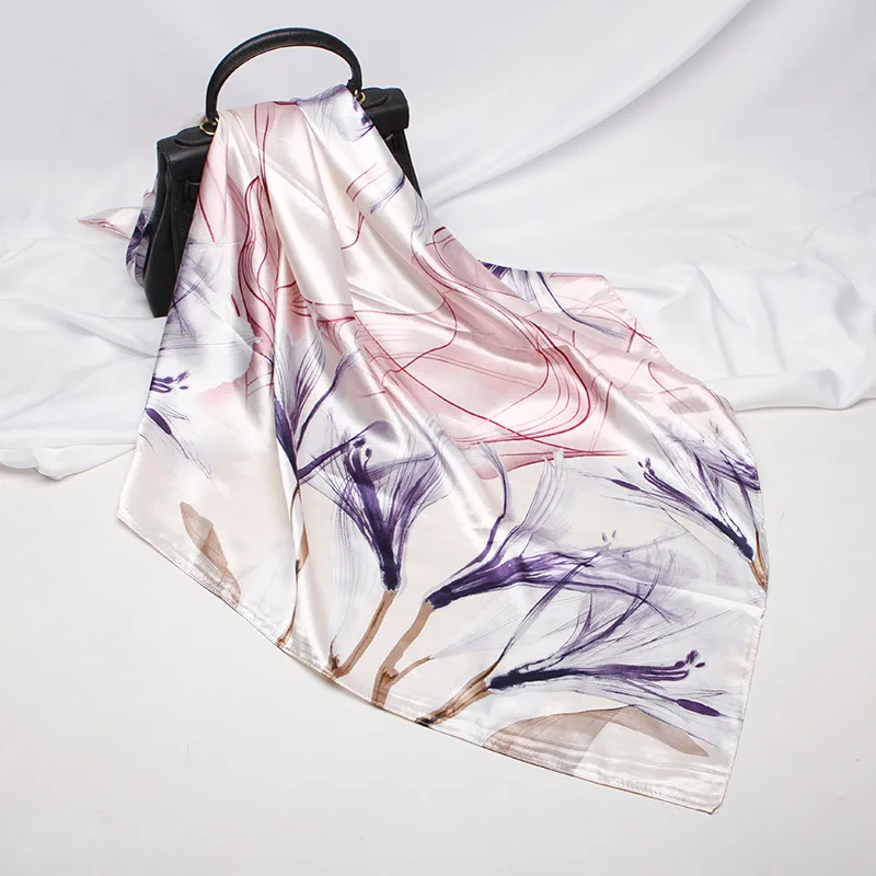 Оптовая продажа, шелковые шарфы 60x60 см с индивидуальным логотипом, квадратный шелковый атласный шарф с цифровым принтом для женщин