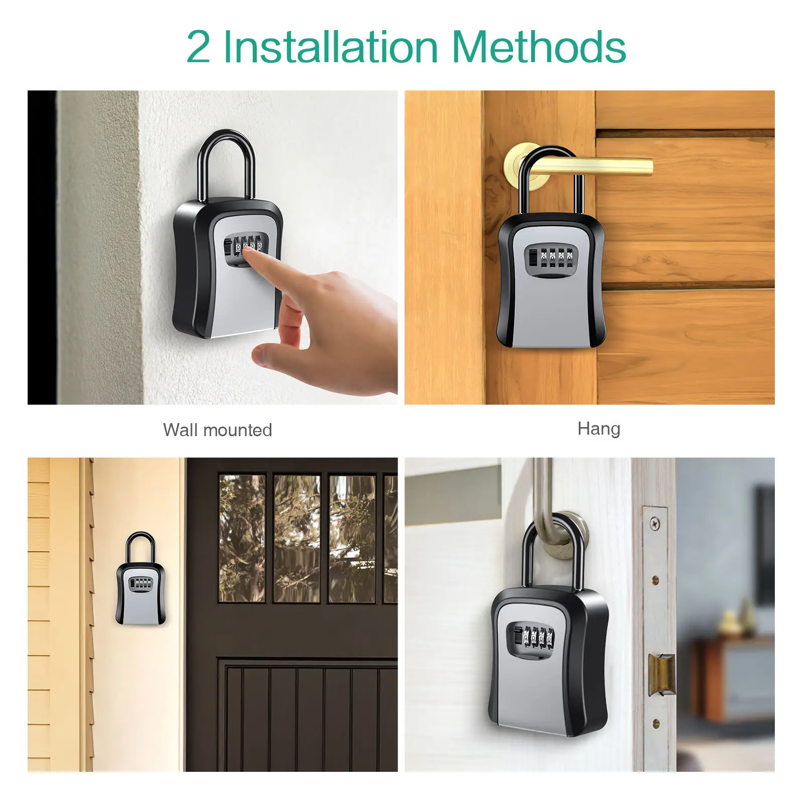 Key Lock Box Wall Mounted Key Safe Box Weatherproof 4 Digit Combination Storage Indoor Outdoor Key Storage Holder