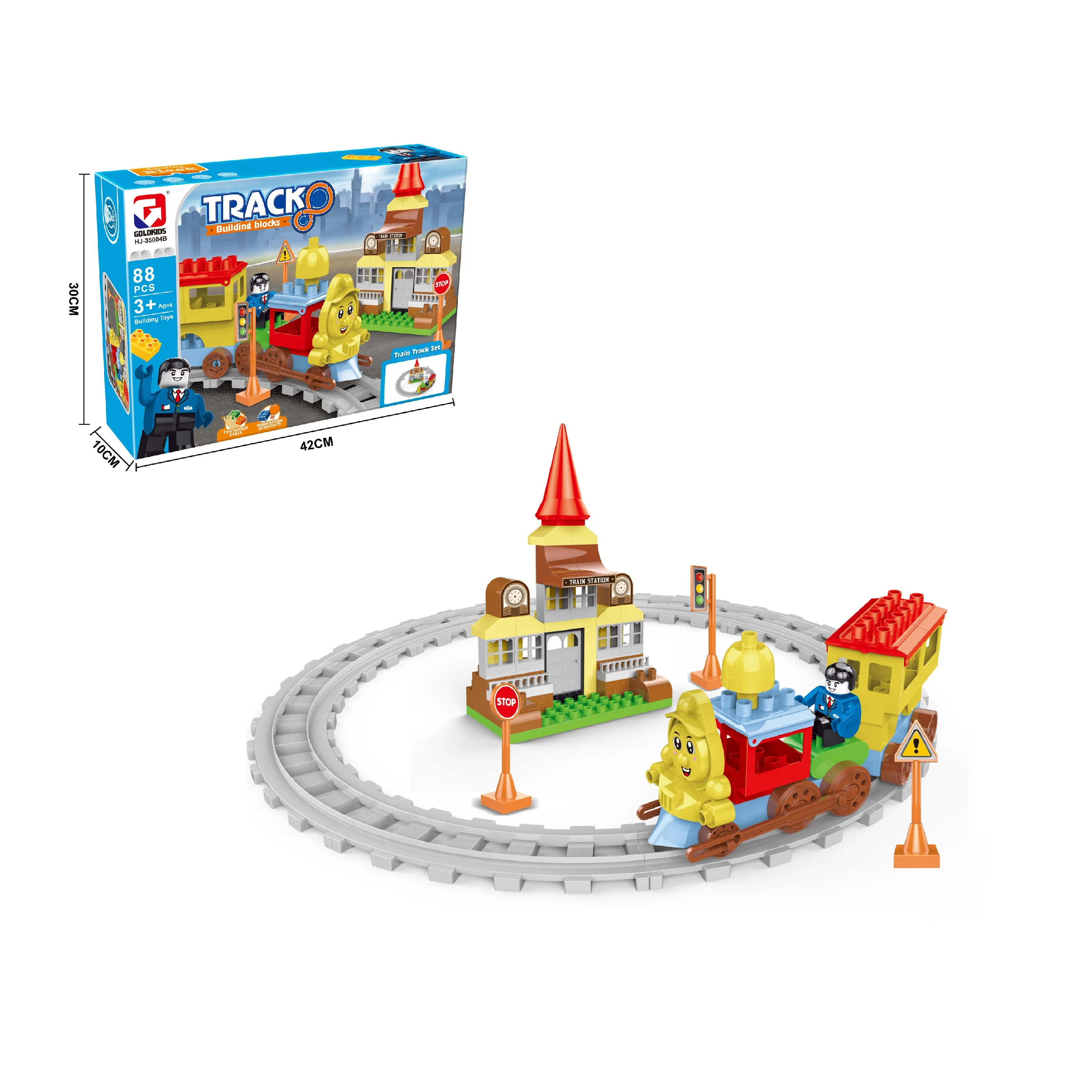 Factory Direct Sale 88pcs Big Size Block Train Track Set Big Building Blocks Set For kids Aged 3+