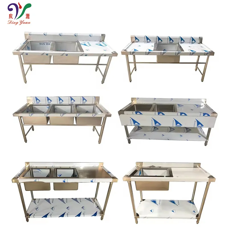 Chinese manufacturer industrial silver 304 stainless steel kitchen sink with double bowl & workstation for catering hotel use