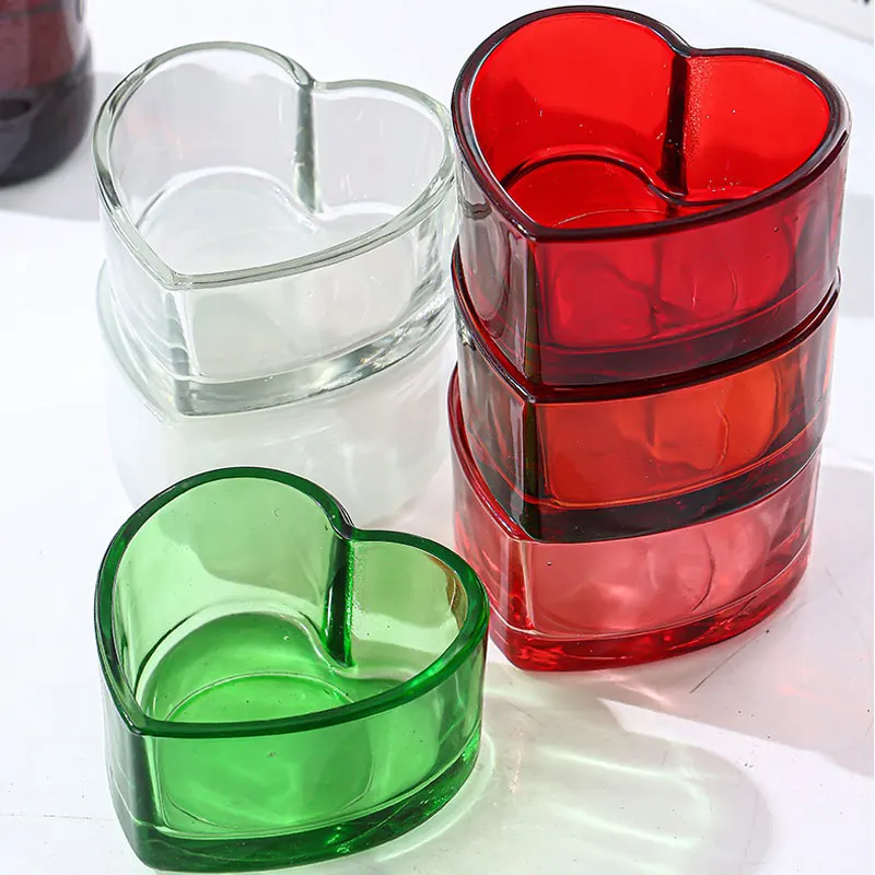 Multiple Color Heart Shaped Glass Tea Light Candle Cup Birthday Proposal Wedding Party Engagement Table Decor