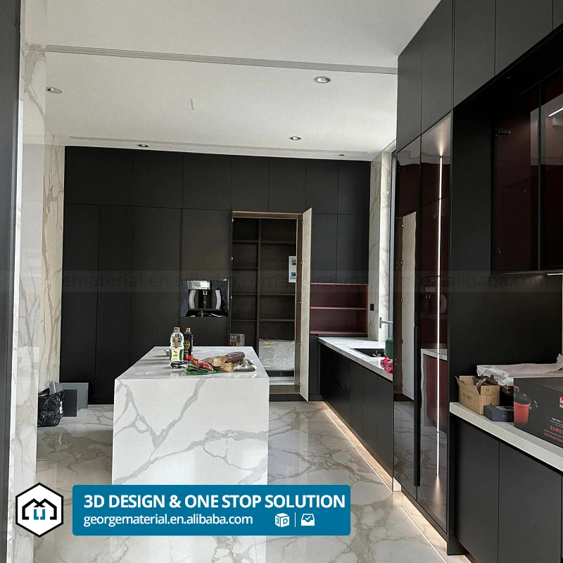 smart China Sample Melamine Cheap Modular Modern Furniture Designs Custom Metal Islands Aluminium Frame Glass Kitchen Cabinets