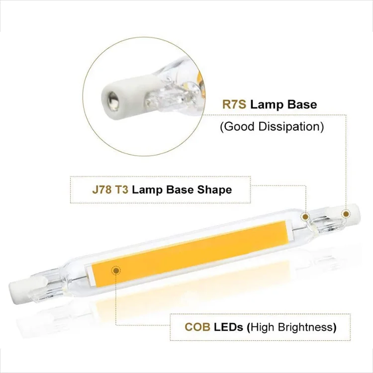 
8W R7S LED COB 118MM Light Bulbs Lustaled R7S Base LED Glass Tube Lamp Double Ended Replace Linear Halogen Bulb 