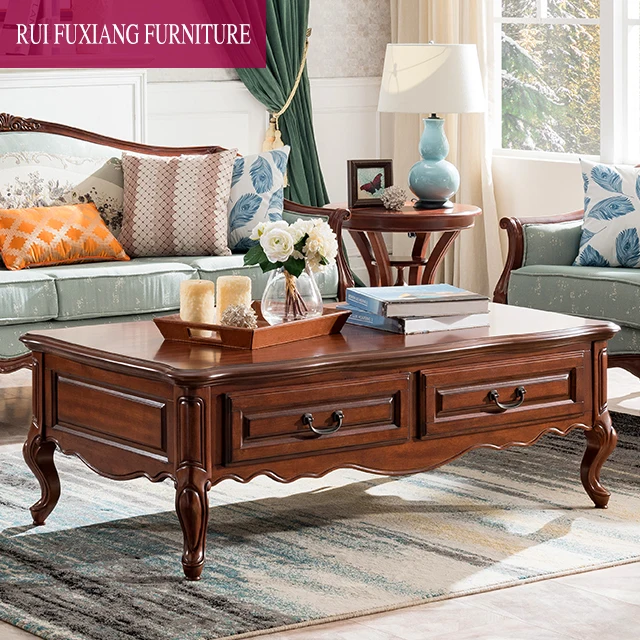 Classic American Antique Style Solid Wood Coffee Table Tea Table Living Room Furniture Storage Table P351