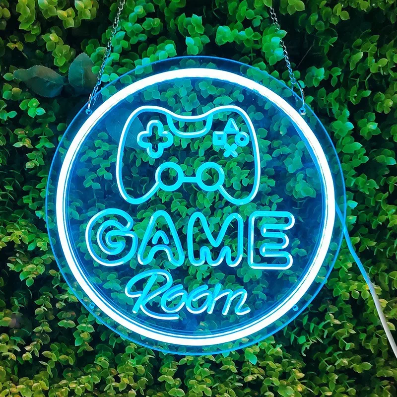 Game room circle shape led 5v 12v neon sign acrylic neon sign with laser engraved 2 in 1 flexible neon sign with RF remote