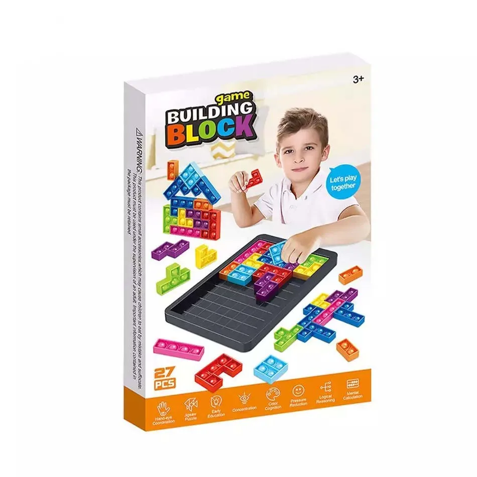 Hot Sale Bubble Puzzle Tetri Poppets Silicone Jigsaw Toy Anxiety Autism Building Blocks Children Gift