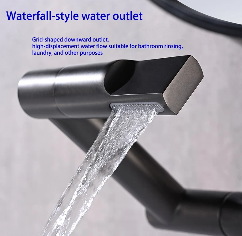 CBM Smart Hydroelectric LED Digital Display Bathroom Waterfall Basin Faucet Mixer Taps Lucky Cat-style Black Brass Contemporary