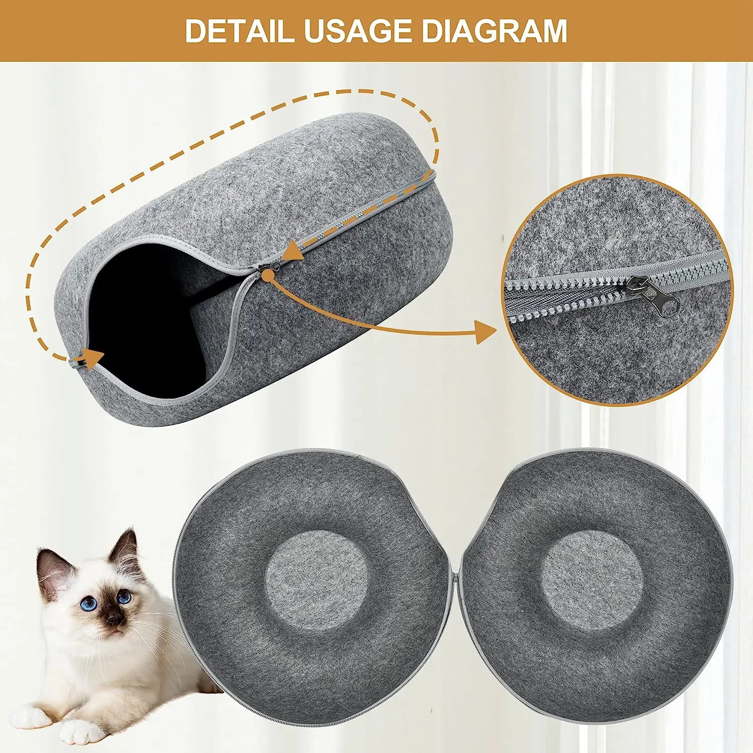 Wholesale Pet Product Custom Pet Bed Cushion Portable Cat Cave Folded Felt Cat Tunnel Indoor Cat Bed Multifunction