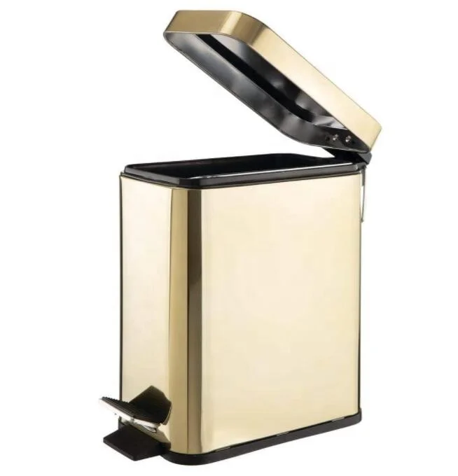 
6L Rectangle Dustbin Stainless Steel Step Pedal Gold Color Trash Can 