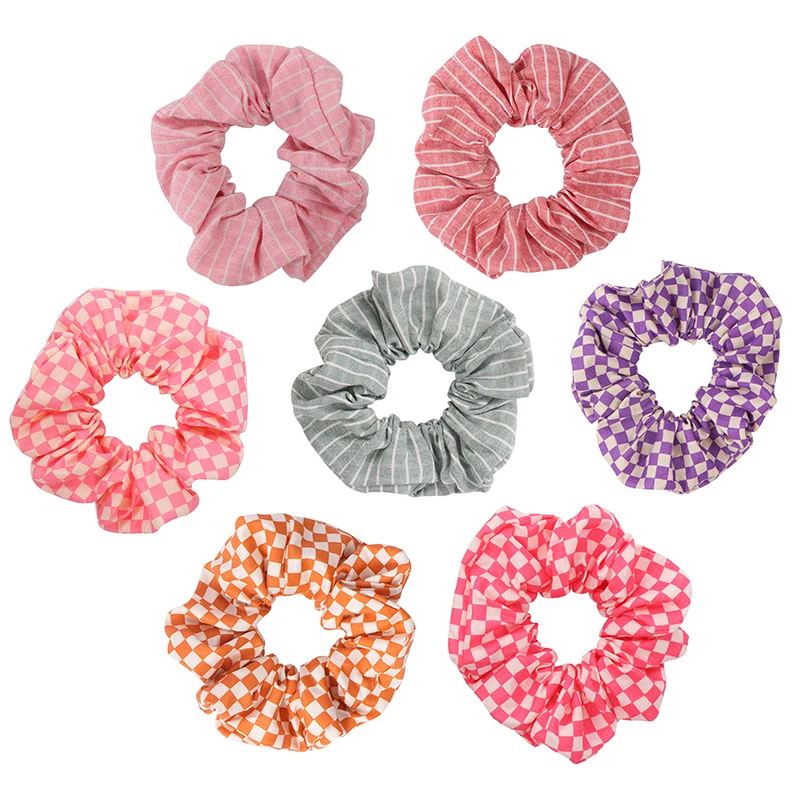 New low MOQ stripe checked scrunchies cotton fabric elastic hair ties scrunchies for hair