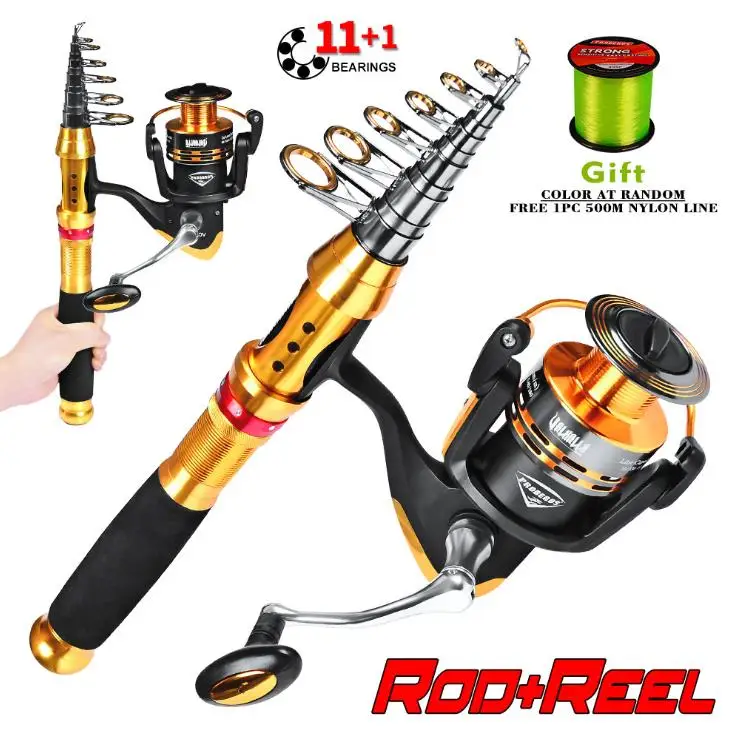 1.8m-2.7m telescopic fishing rod Lightweight portable lure set hook fishing rod and reel combo with reel