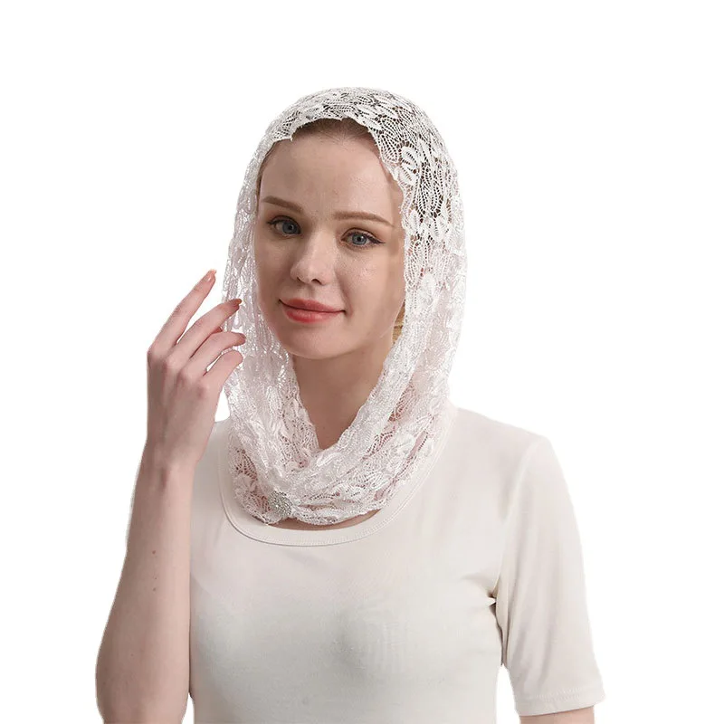 Y-Z Mass headcloth white single layer head covering lace edged bridal muslim veils for hijab ladies veil