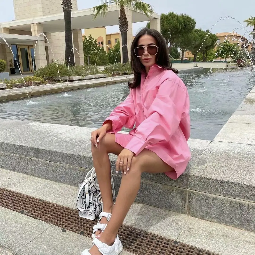 lady Solid color Oversize Cotton Blouse Elegant Autumn Basic Top Long Sleeve Beautiful Blouses Vintage Shirt women