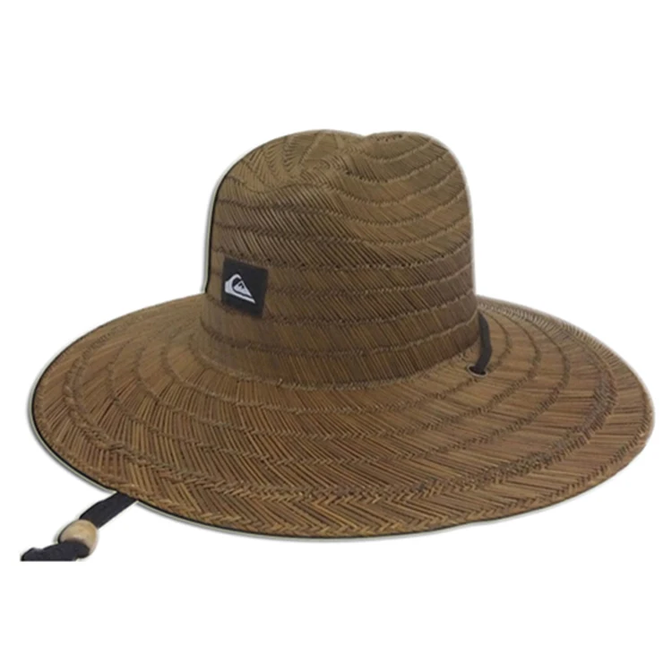 Wholesale surf outdoor neutral summer Natural straw Custom logo simple hats men mat straw hats Wide Brim lifeguard straw hat