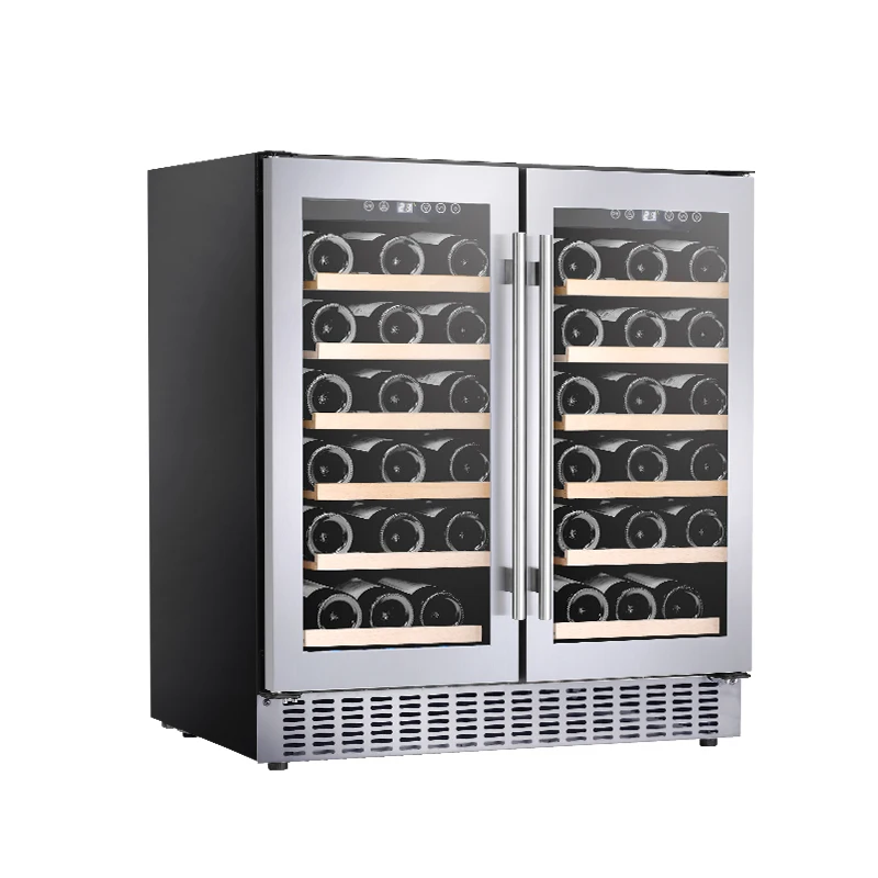 180L 56 Bottles Wine Cooler Cabinet Fridge Built In Wine Cellar Compressor Cooling Dual Zone Wine Refrigerator
