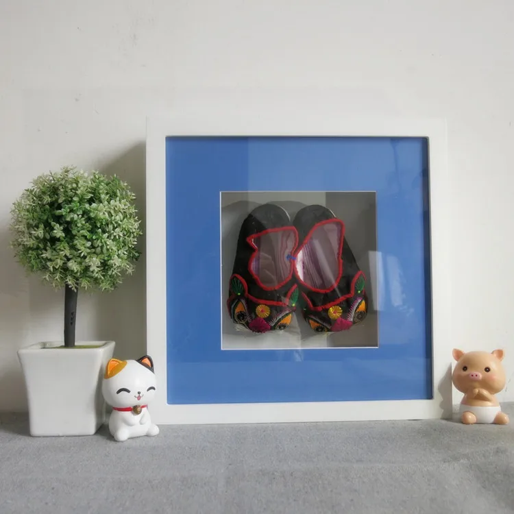 hot selling wooden shadow box for collection baby first shoe frame