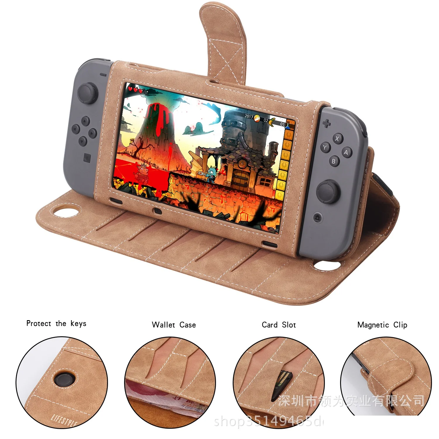 leather Carrying Case Game Card Cartridges foldable multifunctional stand for Nintendo Switch