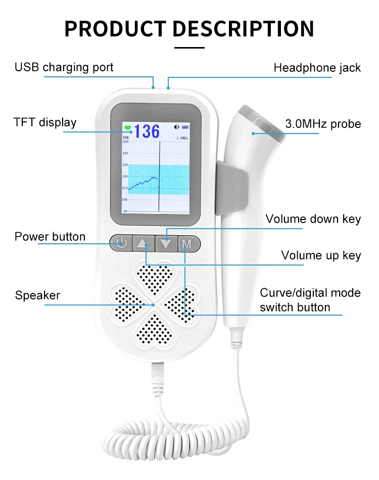 Большой экран портативный цифровой в начале 9-16 недель слышный монитор сердцебиения ребенка фетальный допплер