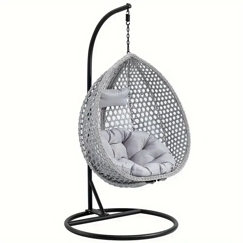 Swing Egg Chair Factory whole sale Brown Wicker Rattan Swing Egg Chair with Stand and Cushions