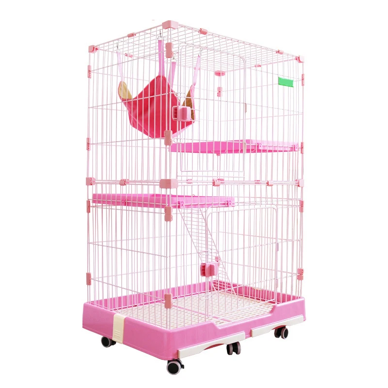
The fine quality stainless steel wire wire PP plastic cat cages with wheelscat cat cage villa 