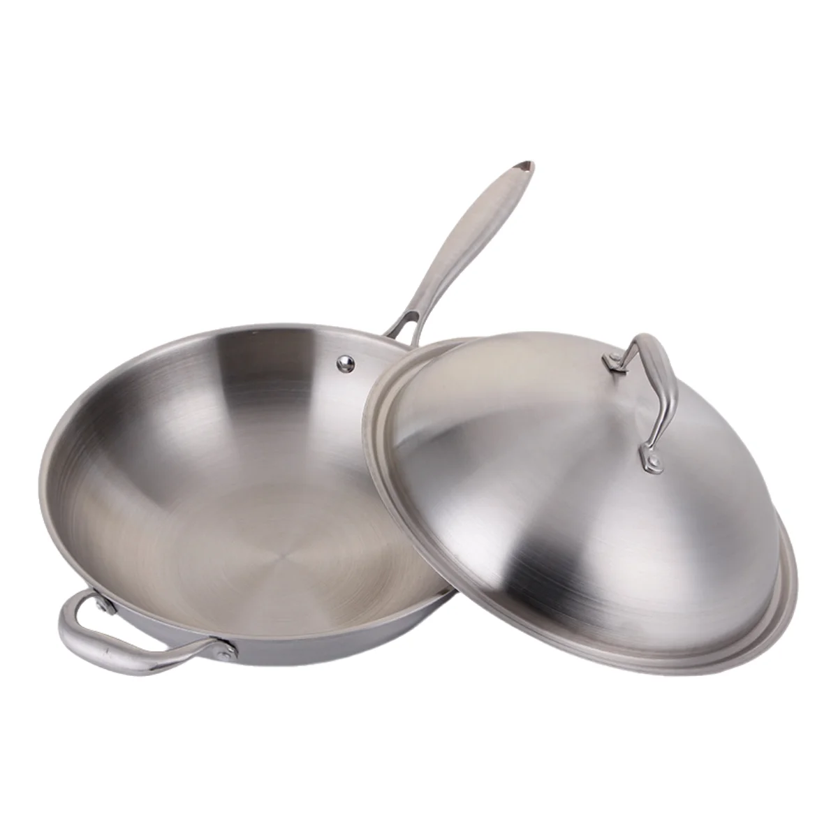 Tri-Ply Stainless Steel Non-Stick Stir Fry Wok Pan Scratch-Proof Cookware Durable Pot