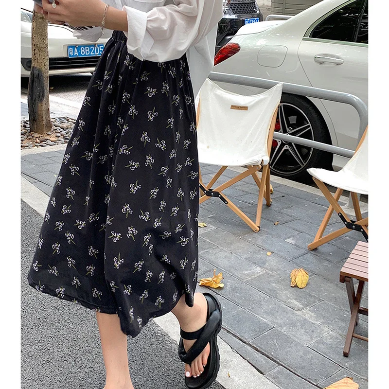 Boho Skirts Casual A-Line Long Pattern High-waist Wrap Tweed Skirt OEM/ODM Maxi Chiffon Printed Pleated Floral women Skirts