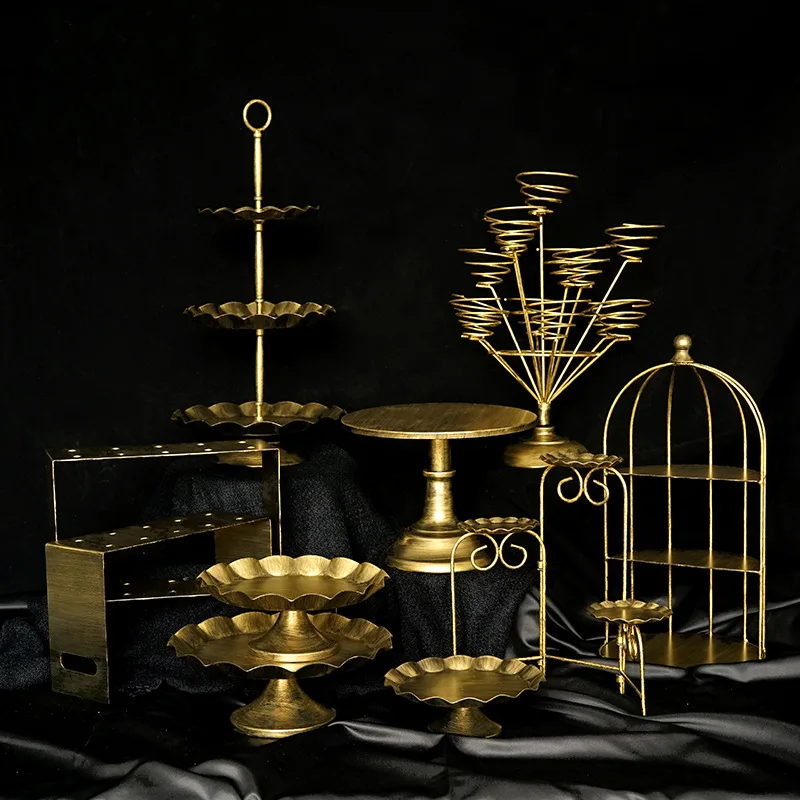 Palmy Wedding dessert table golden cake stand creative wedding table props retro cake plate dessert display stand