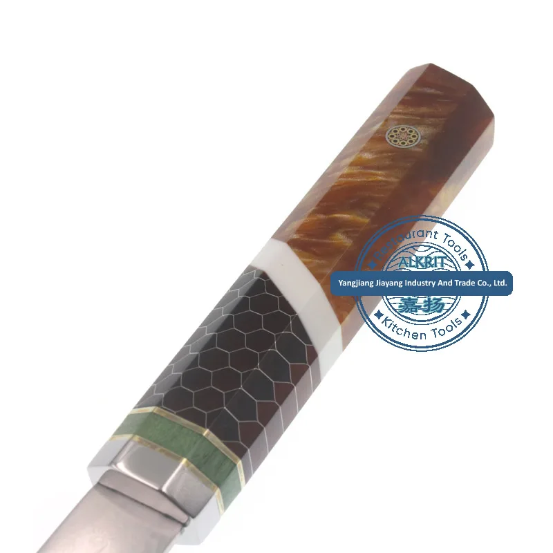 (ALHK-OW013) High-grade Professional Chef Kiritsuke Knife Layers Damascus Steel with Resin of Octangle Wood Handle