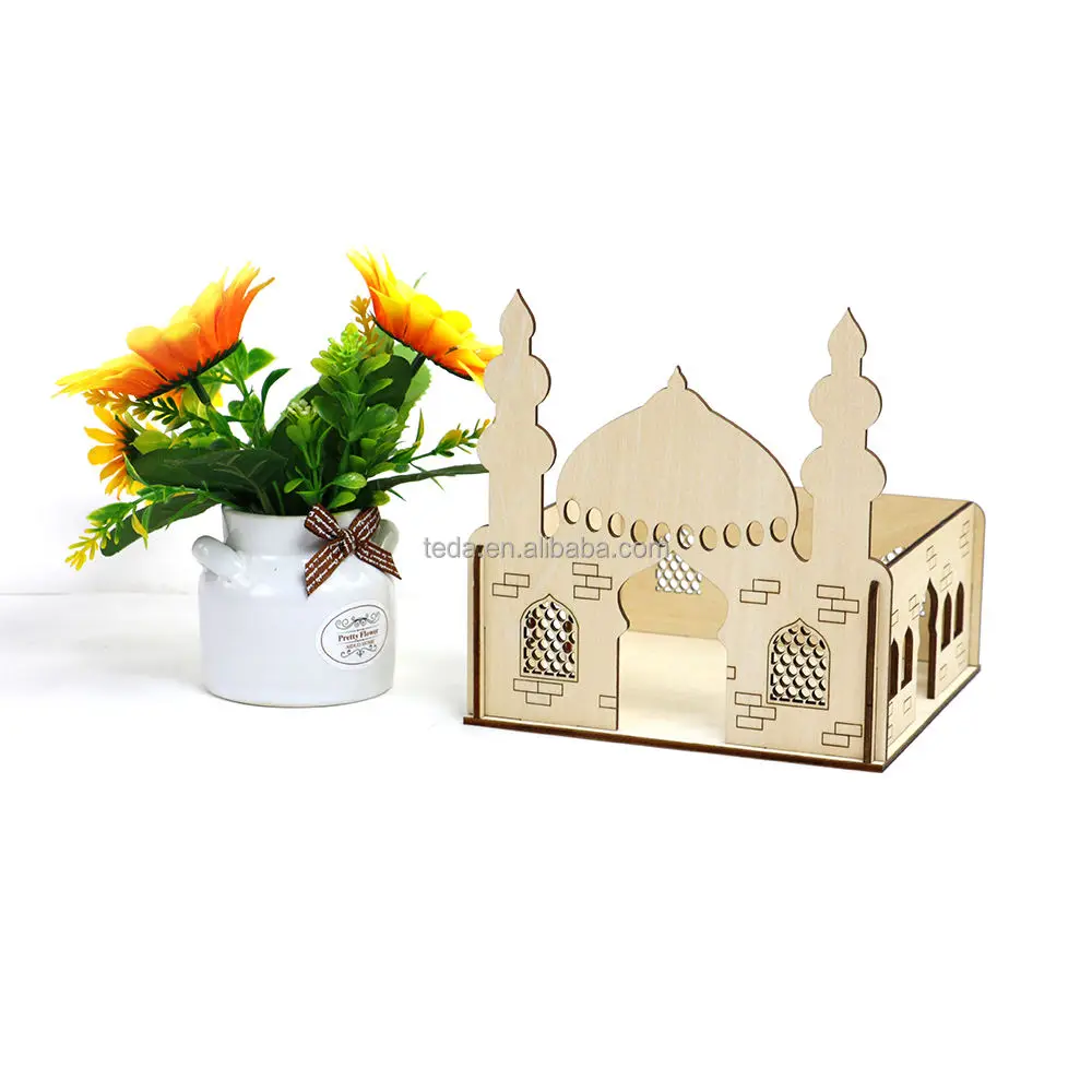Islam Muslin Wood Ornament Wooden Mosque Shape Craft EID Ramadan Decoration