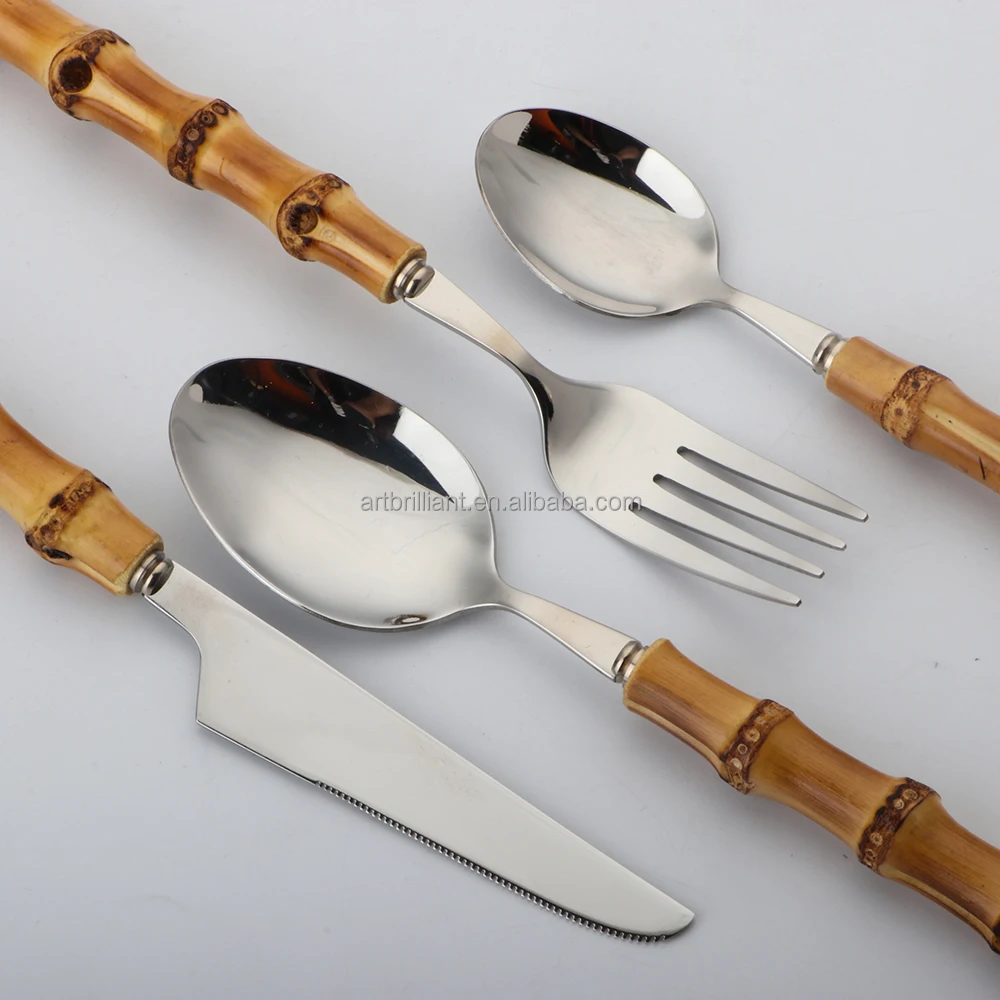 High quality 18/10 Stainless Steel Flatware Silverware Bamboo Handle Cutlery Set