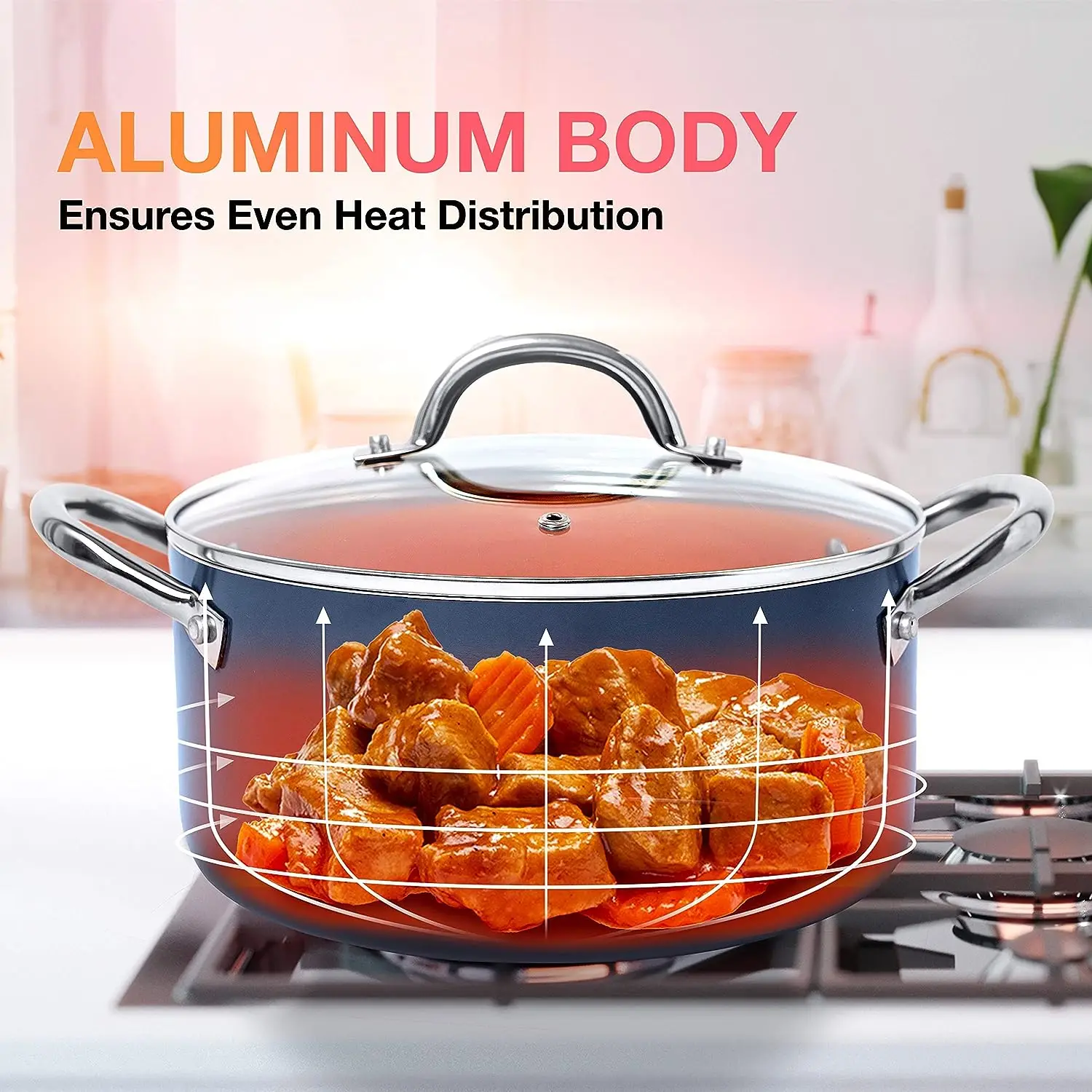 Durable Popular copper  healthy non stick coated aluminum home cooking non stick coated variety cookware set forged cookware  se