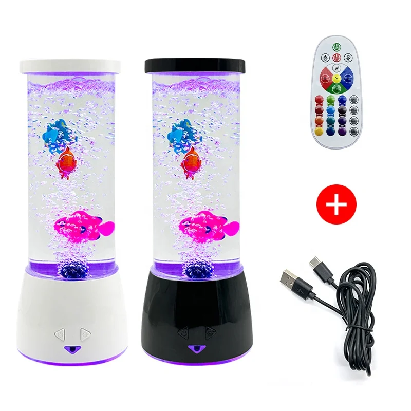 Novel Products Bubble Fish Lamp Color Changing LED Night Lights Artificial Fish Aquarium Sensory Light Modern Table Lamp
