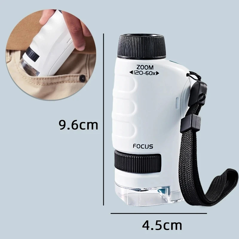 factory 60-120x Mini Pocket Handheld Microscope with LED Light Outdoor Children Stem Educational toy Kids Science Microscope