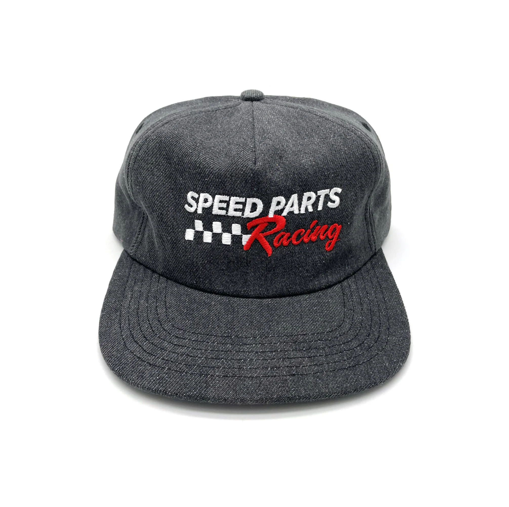 custom flat brim mid crown snapback 5 panel denim hat cap