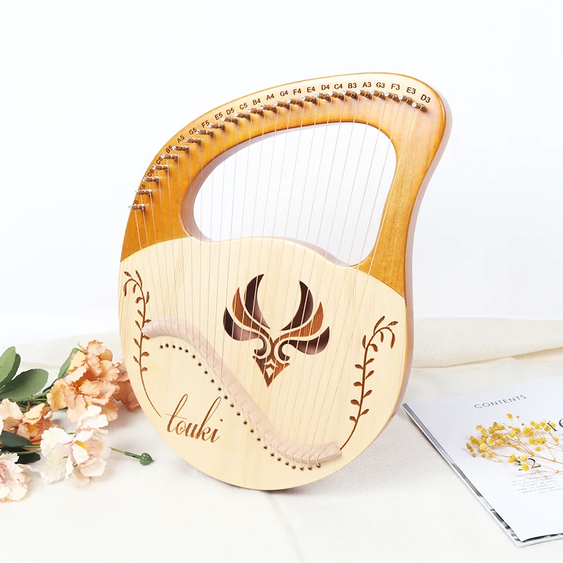 24 Strings Lyre Harp Beech Saddle Mini Harp Piano Metal Strings Instrument Wood Body With Tuning Wrench
