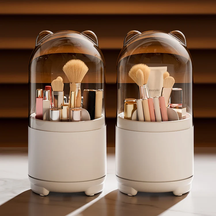 5 Partitions Display Clear Plastic Dust proof Cosmetic Brush Holder Rotating Pen Holder For Desk