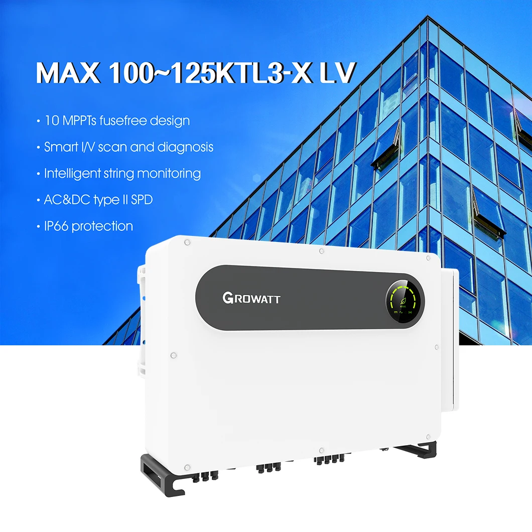 Growatt Inverter 100KW 110KW 120KW 125KW Three Phase On Grid Solar Power Inverter 10 MPPTs MAX100-125KTL3-X LV
