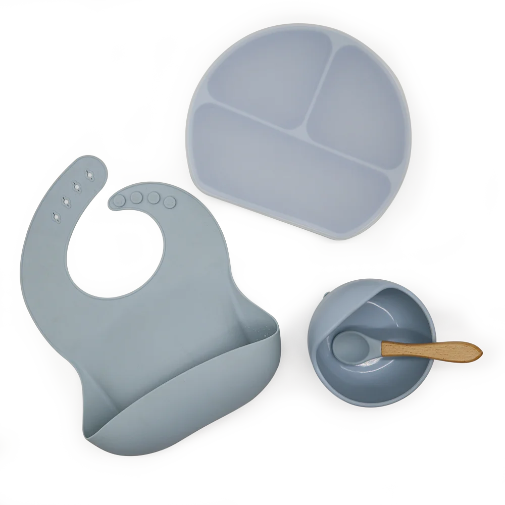 Baby Led Weaning Feeding Supplies Toddler Waterproof Bib Silicone Plate Spoon And Bowl Bpa Free silicone baby feeding sets