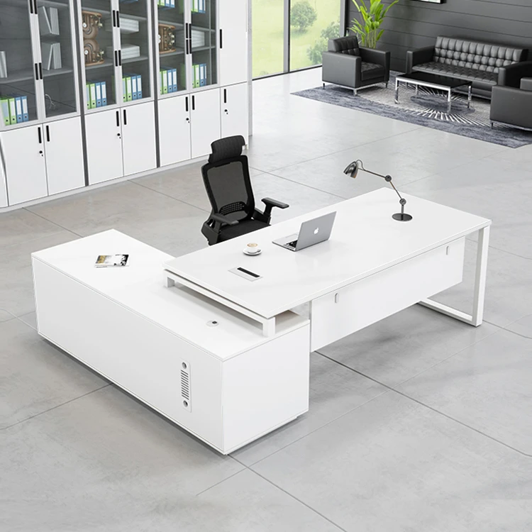 White Office Boss Desk L Shaped Office Furniture Executive Table CEO Table Office Desk Executive