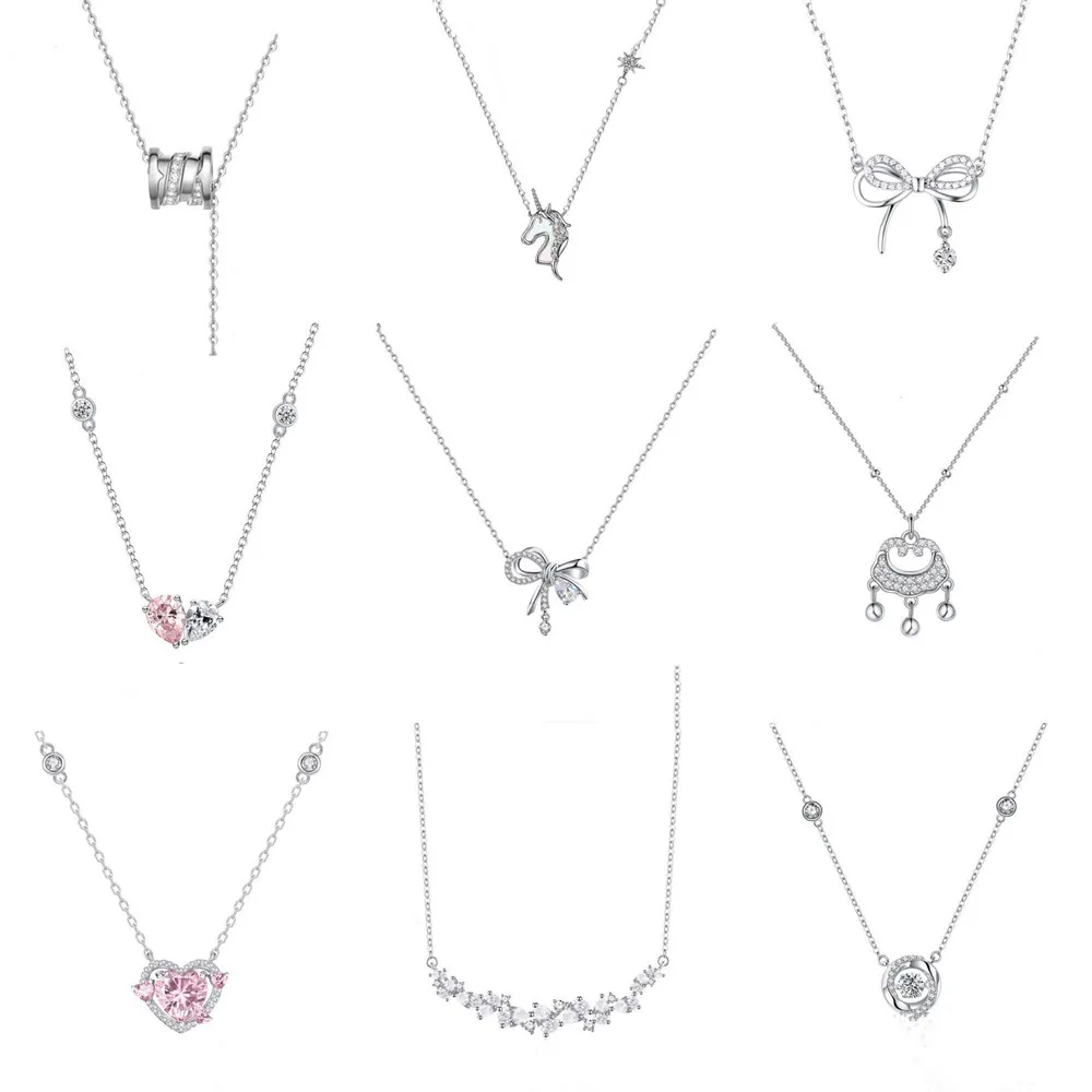 Fashion 925 sterling silver butterfly dream necklace women bow girl moon star knot heart-beating star point diamond necklace