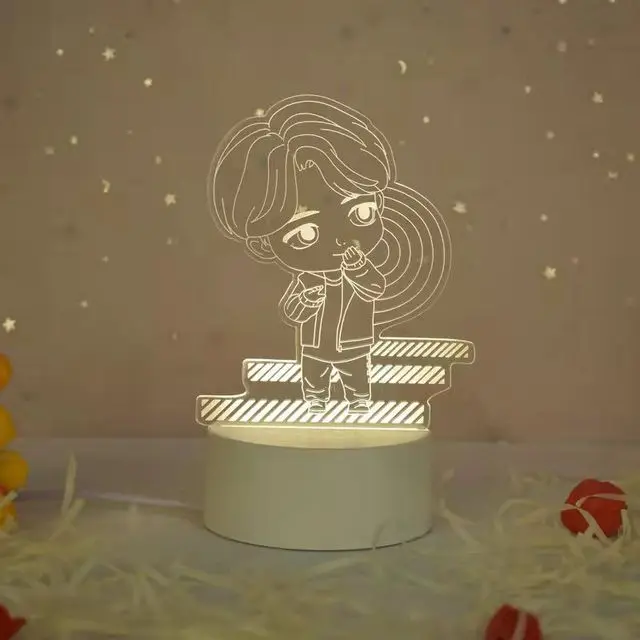 Креативный светодиодный ночник в спальню Kpop 3D мультяшный детский прикроватный светильник с USB акриловая настольная лампа праздничный подарок BTS