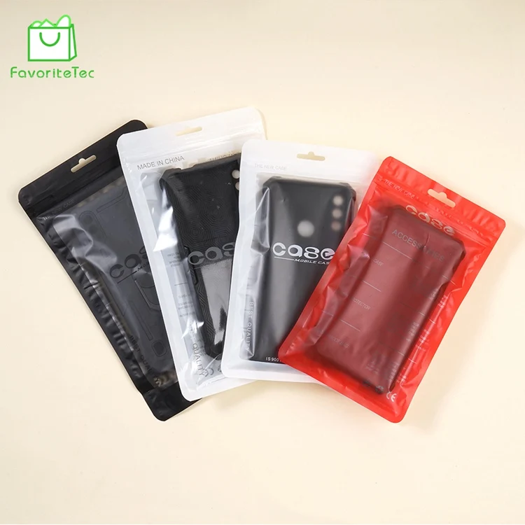 Custom Printing Design Mobile Phone Case Zip Bag Packaging Phone Accessories USB Cable Plastic Zipper Bag with Hang Hole