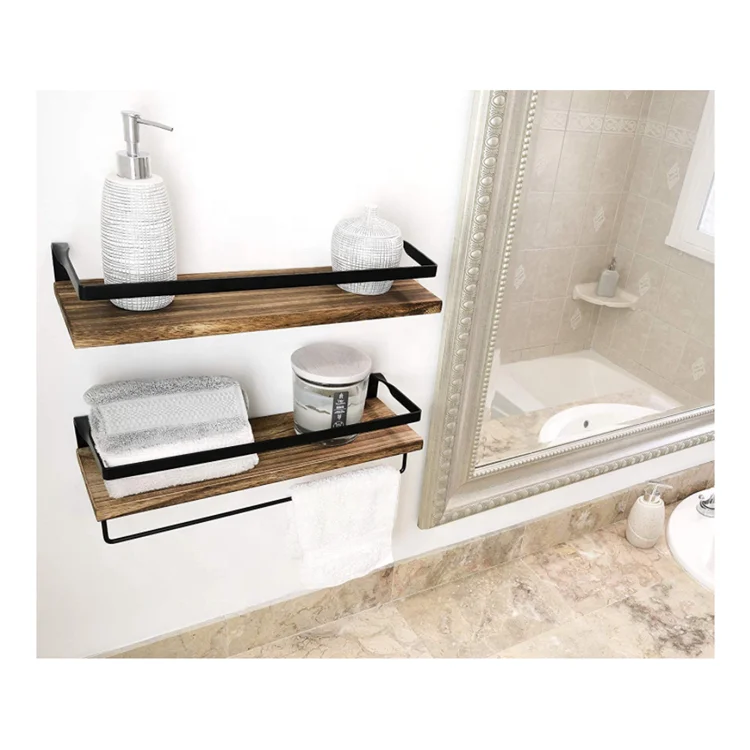 
Wooden Floating Shelves Wall Mounted Storage Shelves for Kitchen, Shelf Wall Decor for Living Bathroom,Set of 2 Carbonized Black 