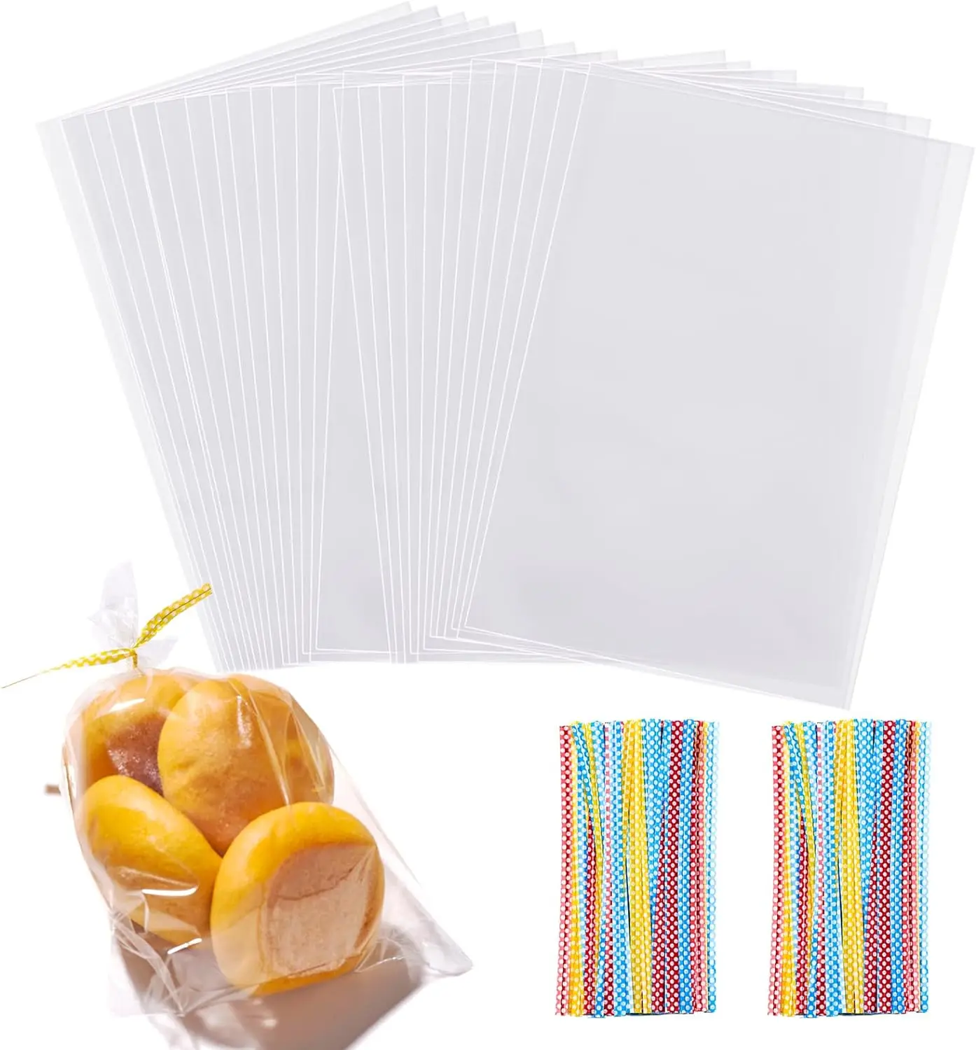 200 PCS Transparent Clear Cellophane Bags Clear Treat Bags with Ties