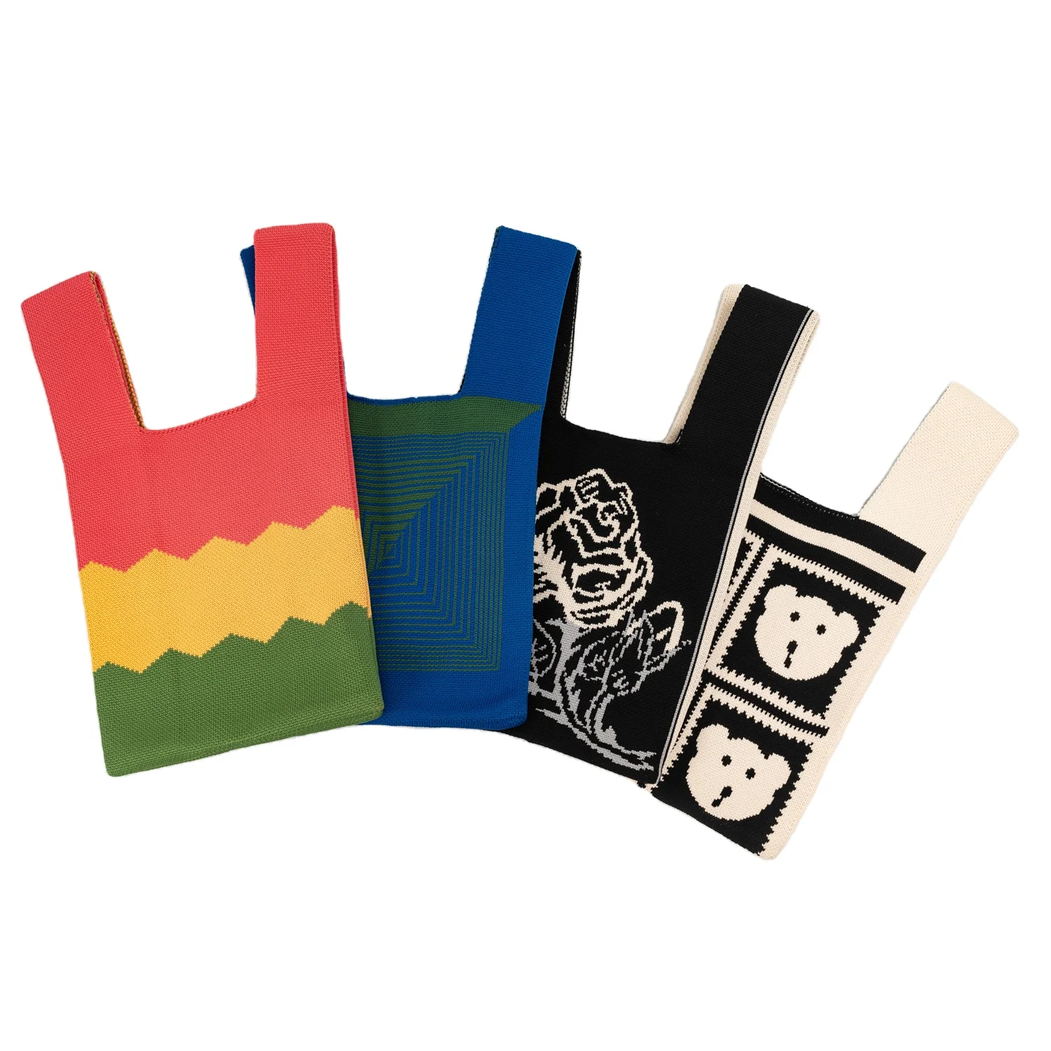 portable small mini japanese wrist bag for lady women colorful design cheap promotion knot knitted tote wrist bag