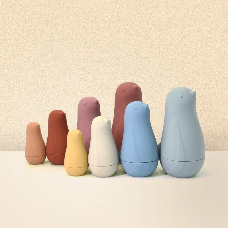 Design silicone nesting dolls toddler toys educational matryoshkas nesting doll baby teether toys silicone animal toys bird