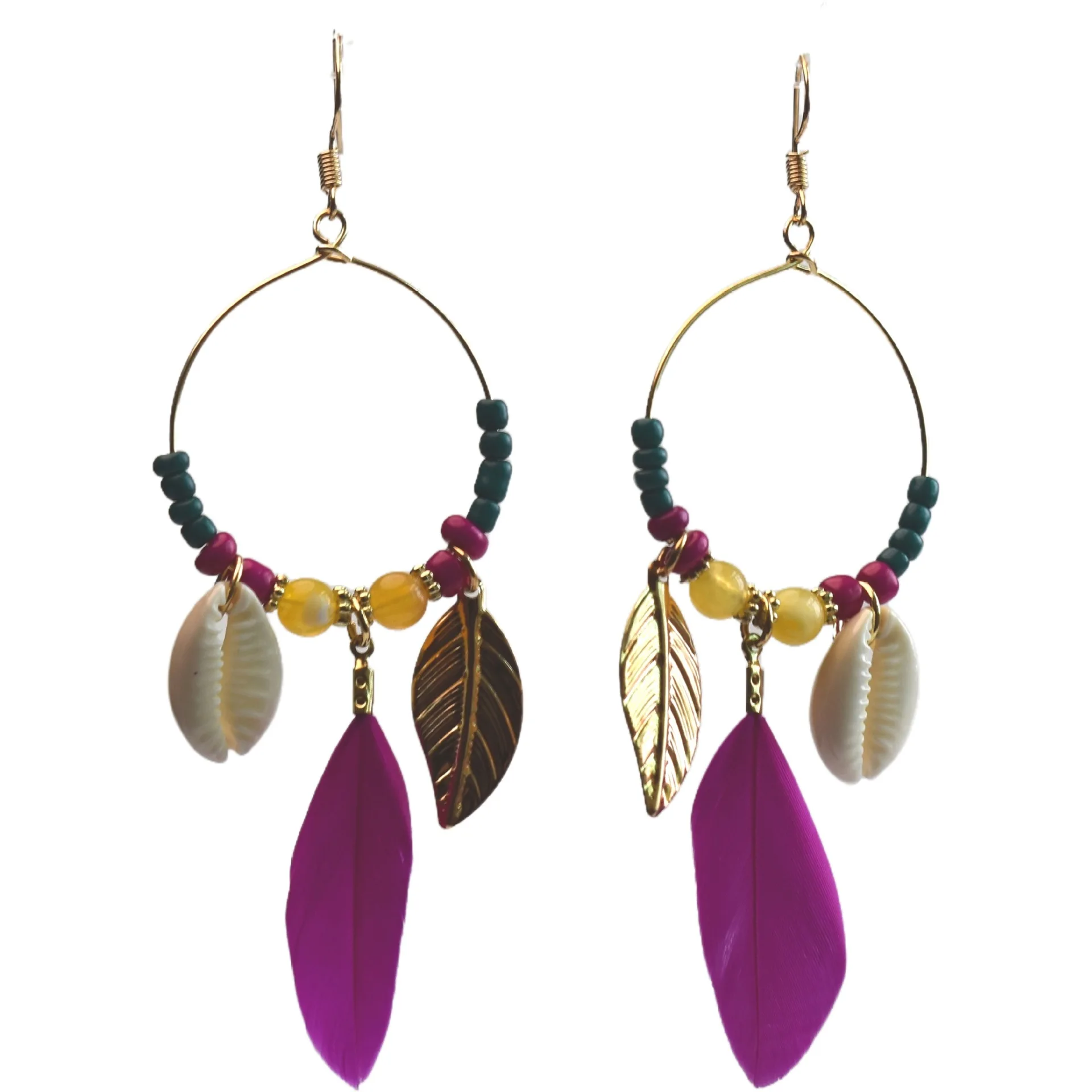 Hot selling Boho beaded tiny seed beads handmade drop earring gold plated feather earrings wholesale bulk